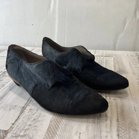 Marsell Black Pony Hair & Leather Oxford Loafers Pointed Toe - Picture 2 of 8